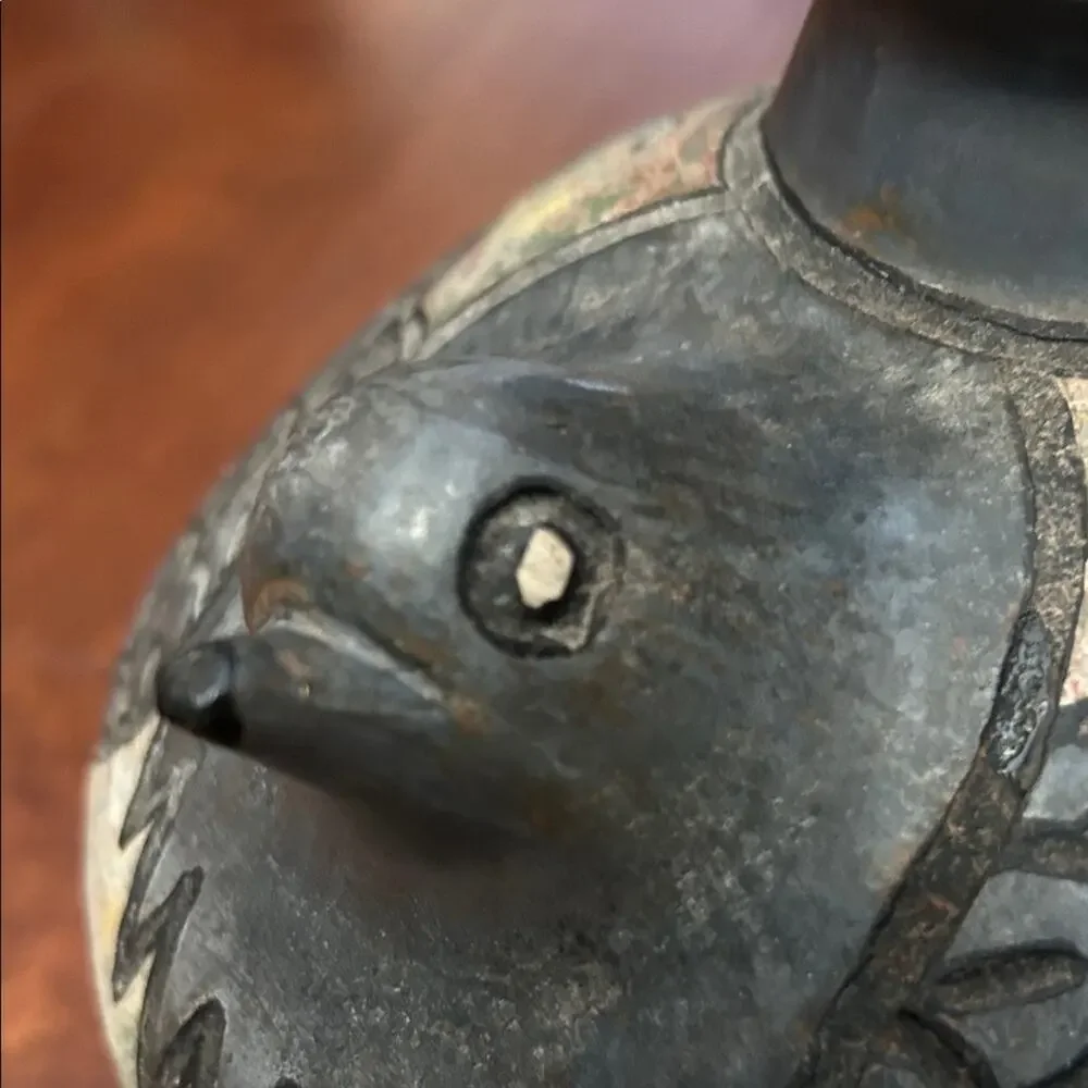 Vintage Santodio Paz Bird Vase, Made in Chulucanas Peru, Boho Rustic Naturalist
